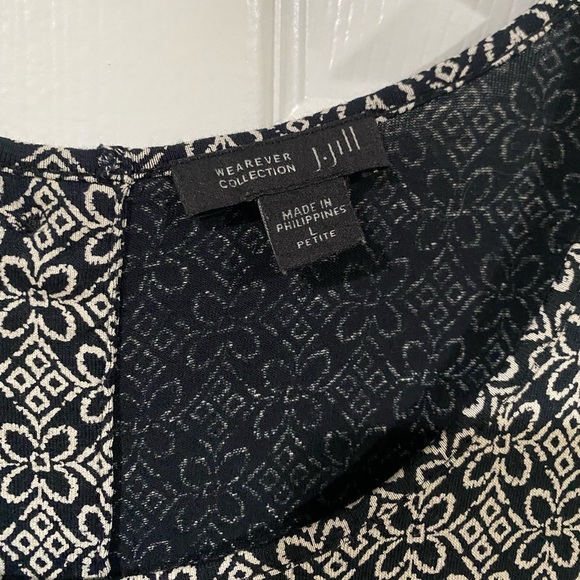 J Jill Scoop Neck Blouse Minimal Coastal Office Comfort Petite Large Navy White - Picture 4 of 11